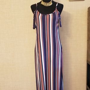 Cold Shoulder Stripes Sexy Maxi Dress Size Large